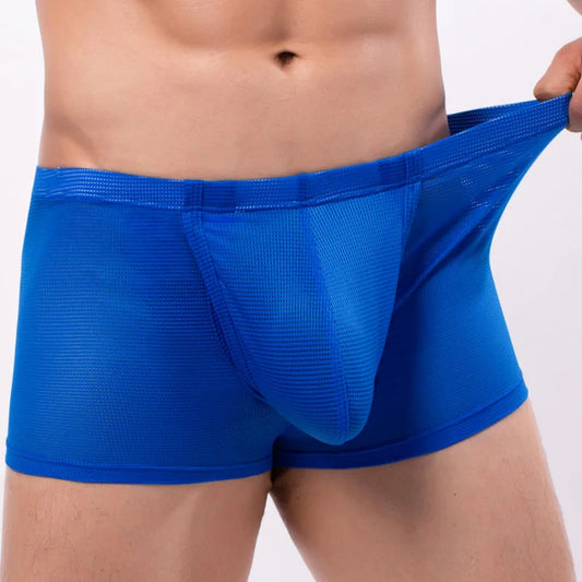Men's Mesh Boxer Briefs Underwear Sexy Bulge Open Front Large Pouch