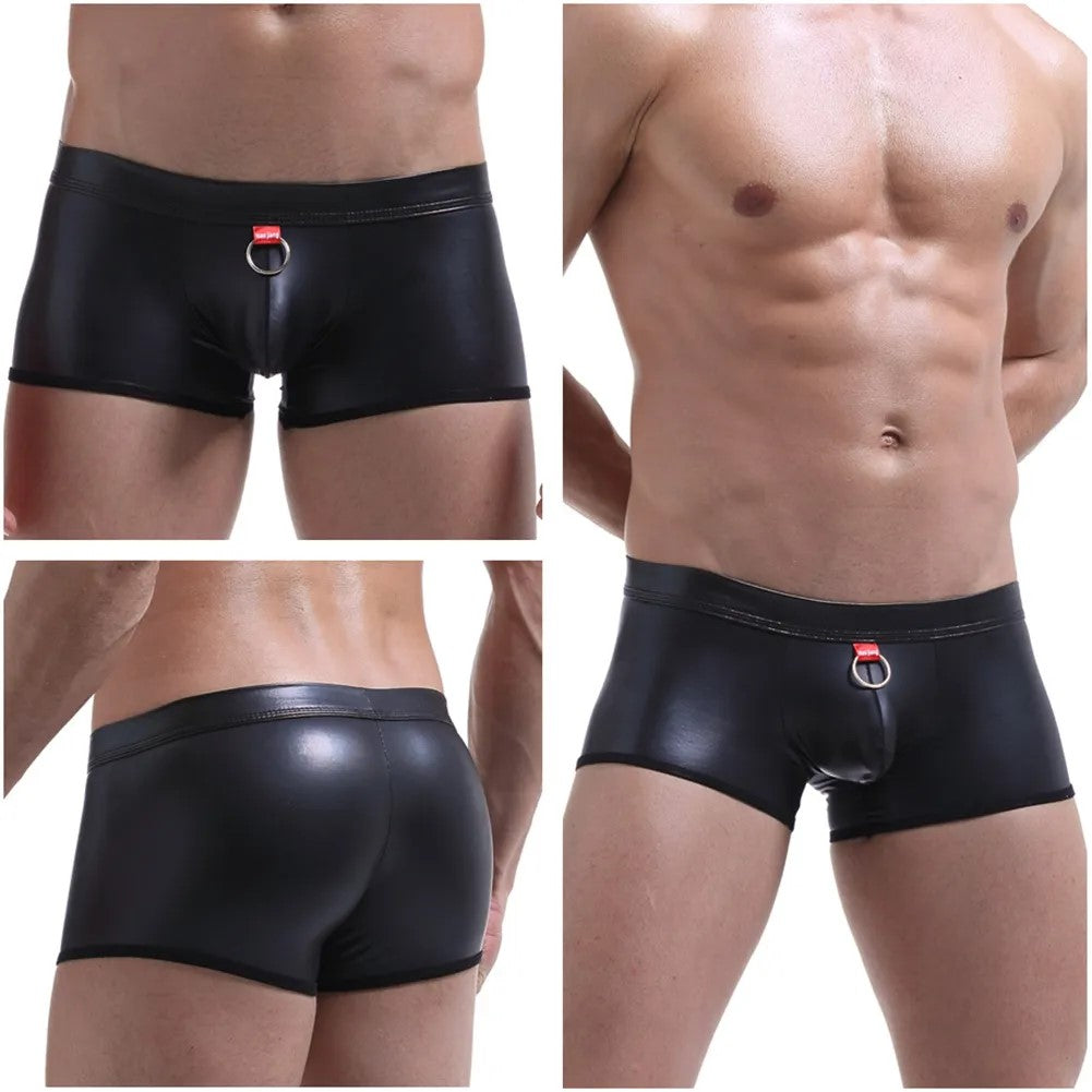 Stretch Boxer Briefs Leather Underwear for Men