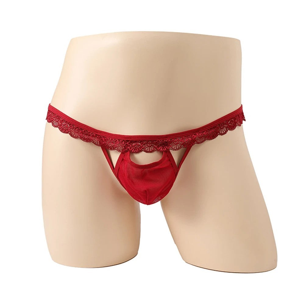 Fashion Men Lace Sheer G-String Thong Panties