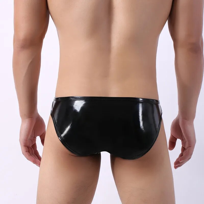 Men Sexy Leather Briefs Open Crotch Pouch