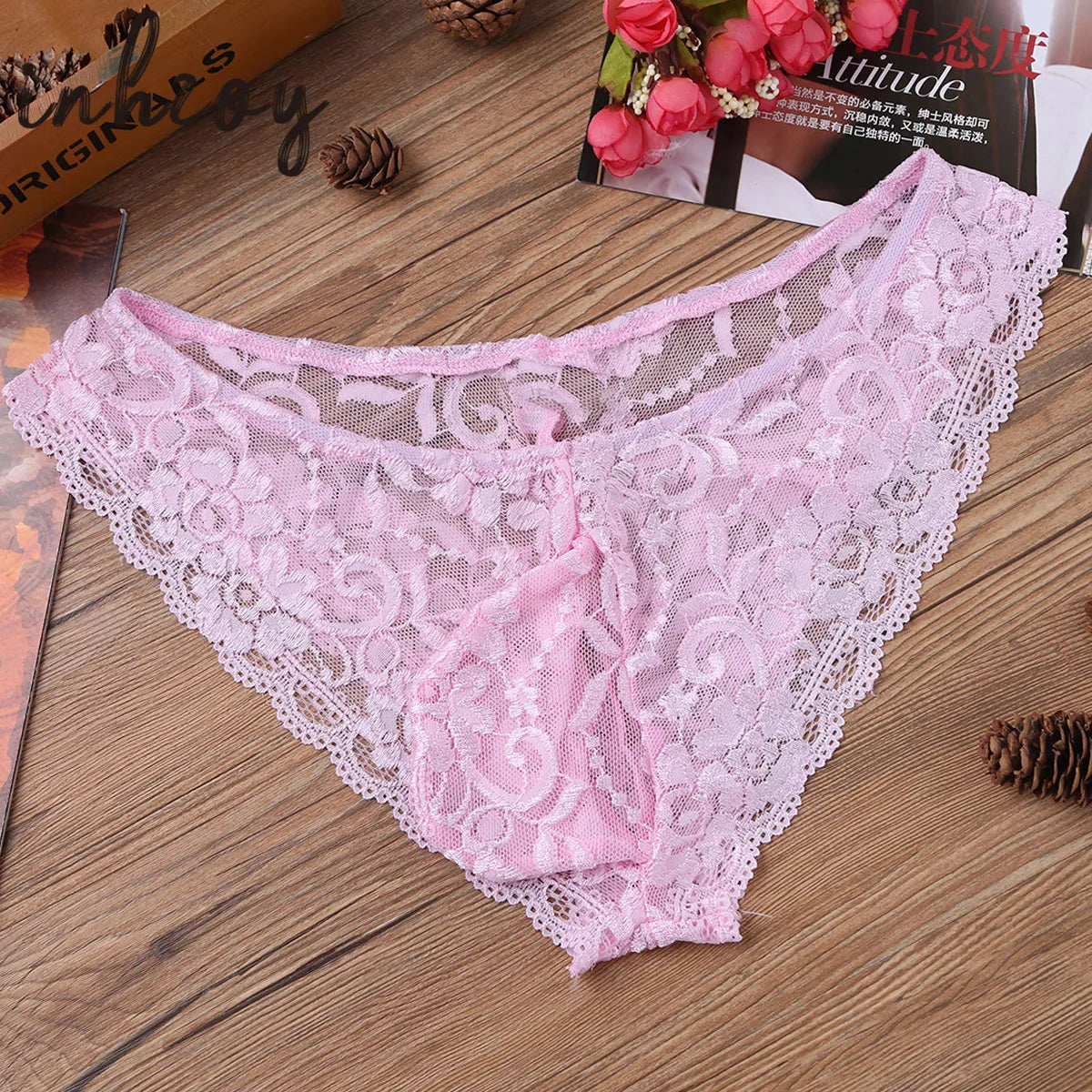 Sexy Men's Lingerie Floral Lace Panties Sheer Bulge Pouch