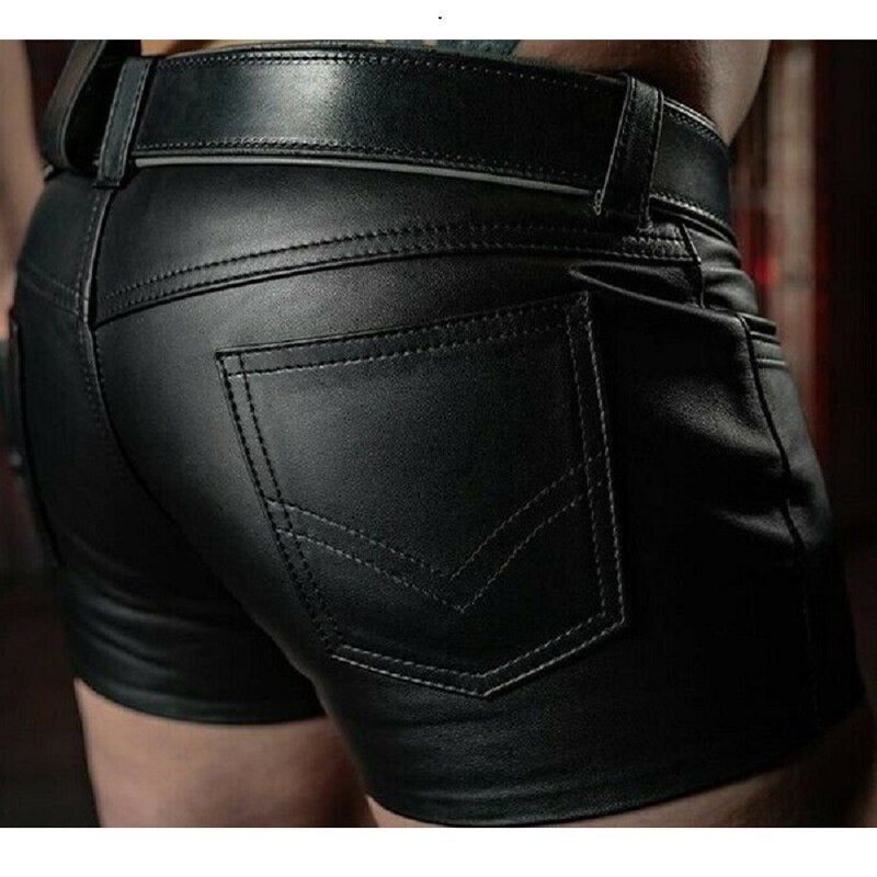 Men's Sexy Slim Leather Shorts