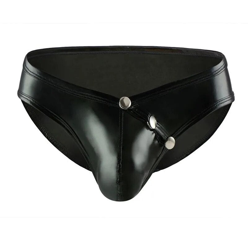 Men Sexy Leather Briefs Open Crotch Pouch