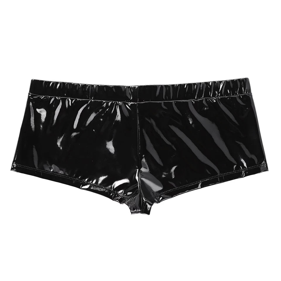 Men's Sexy Open Crotch Leather Shorts