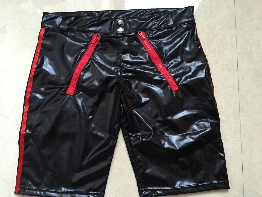 Hot Sexy Fetish Male Black Faux Leather Shorts