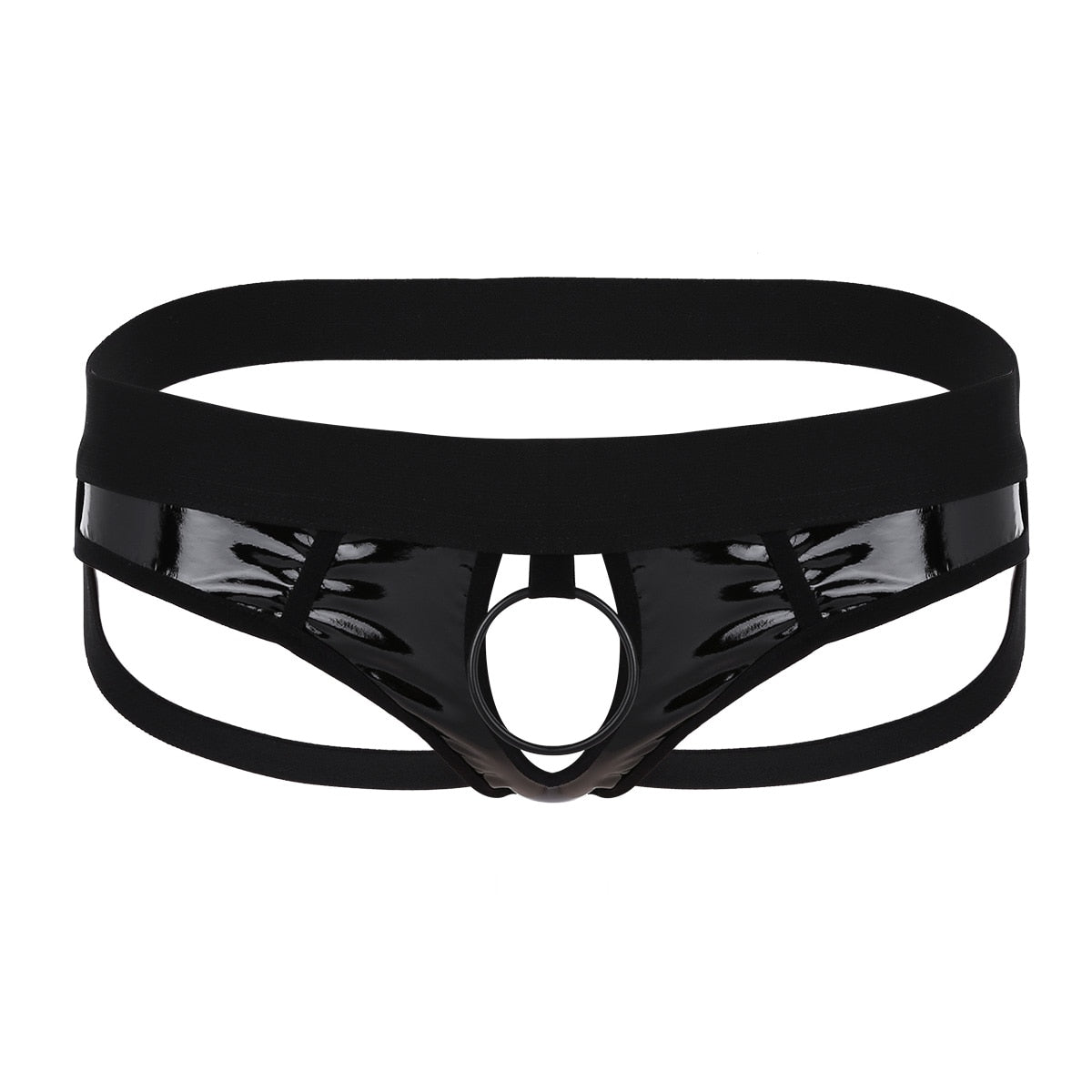 Sexy Men's Leather Jockstrap Underwear with Metal O-Ring