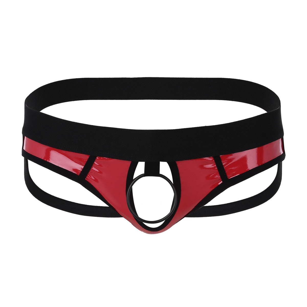 Sexy Men's Leather Jockstrap Underwear with Metal O-Ring