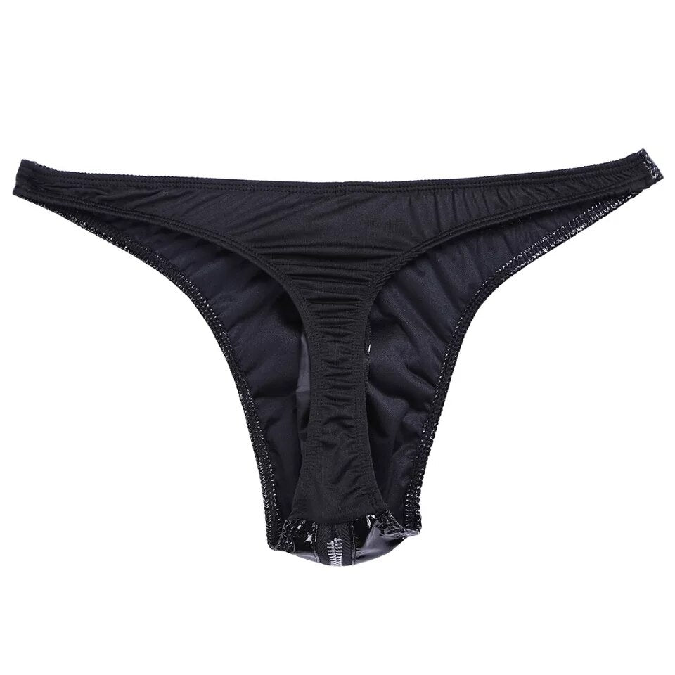 Men's Sexy Zipper Open Crotch Leather Thong