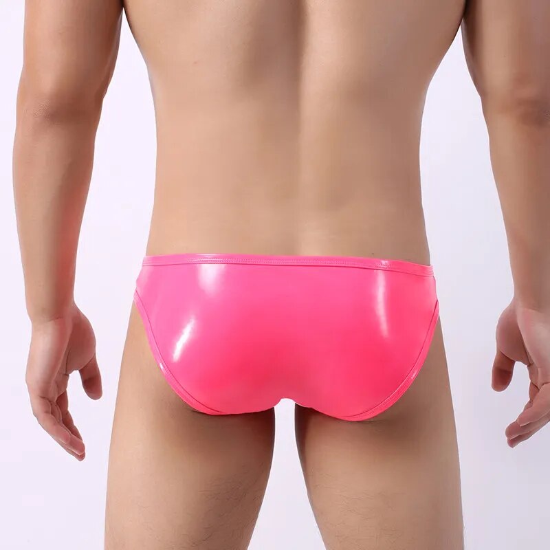 Men Sexy Leather Briefs Open Crotch Pouch