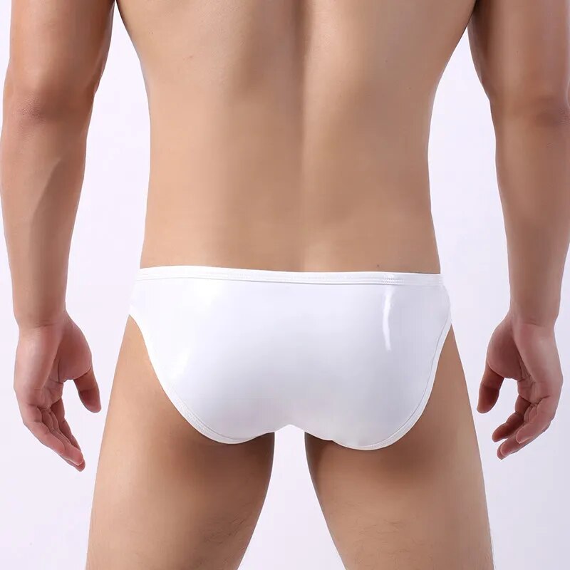 Men Sexy Leather Briefs Open Crotch Pouch