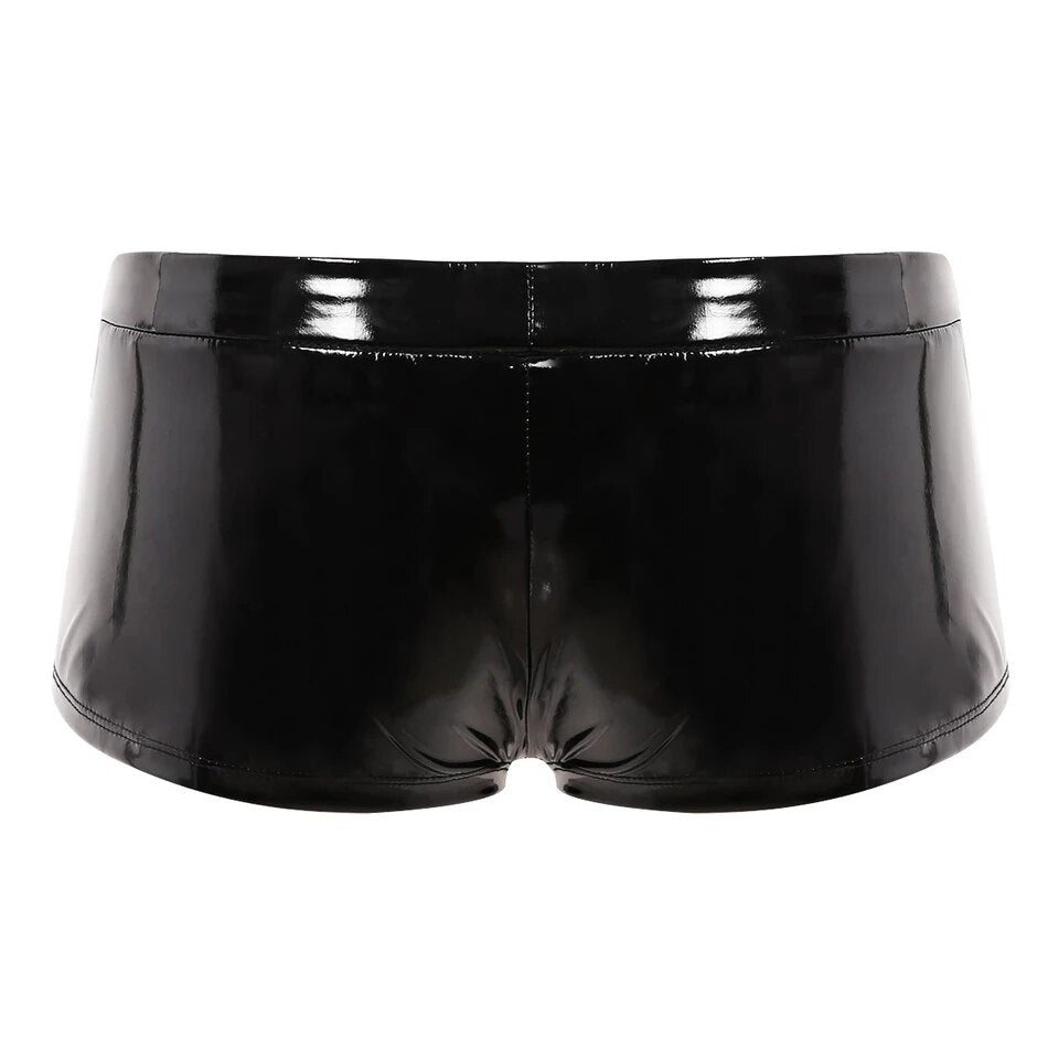 Men's Sexy Open Crotch Leather Shorts