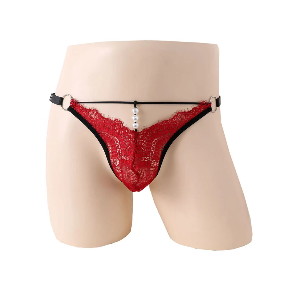 Men Sexy Lace Lingerie T-Back Thongs Underwear