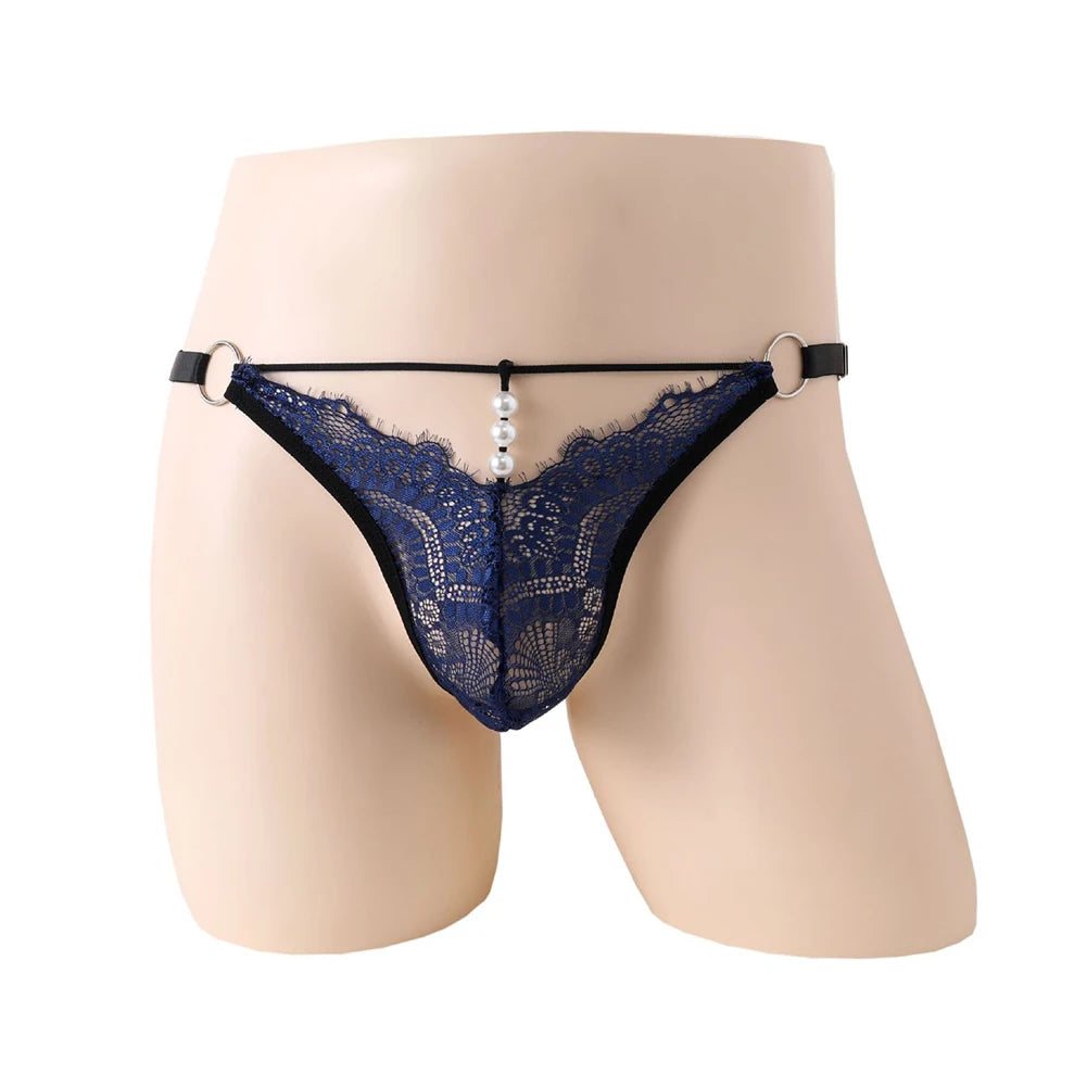 Men Sexy Lace Lingerie T-Back Thongs Underwear