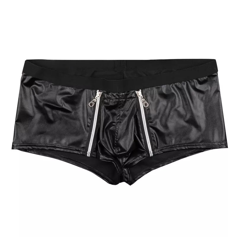 Men Sexy Leather Open Short Pants