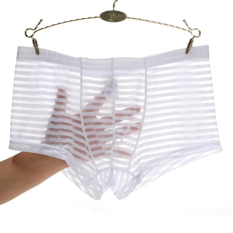 Stripe Men's Boxer Briefs Translucent Underwear