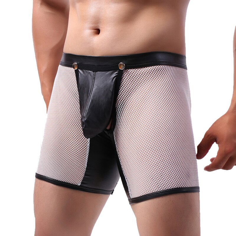 Men's Leather Leggings Mesh Translucent Underwear