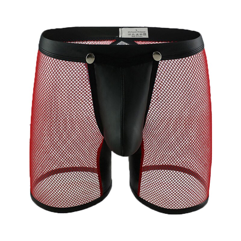 Men's Leather Leggings Mesh Translucent Underwear