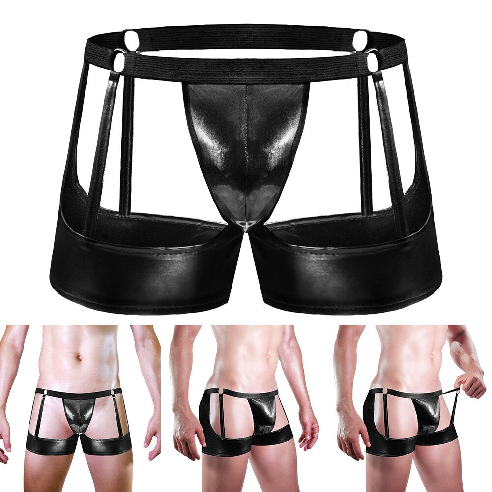 Men's Sexy Leather Jockstrap Convex Pouch Underwear