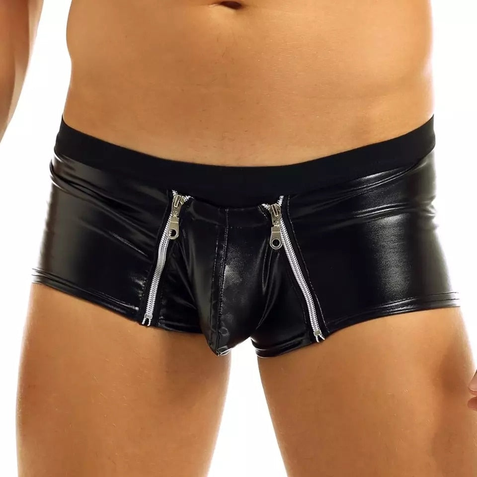 Men Sexy Leather Open Short Pants