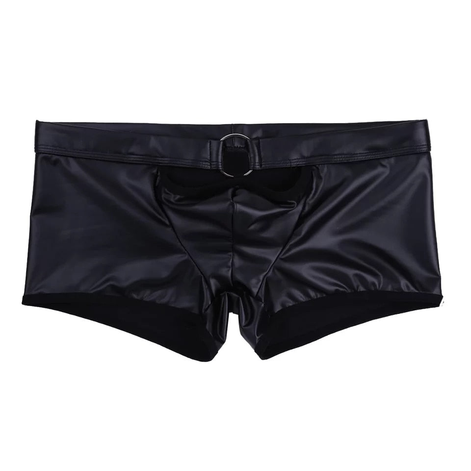 Male Sexy Soft Leather Short Pants underwear