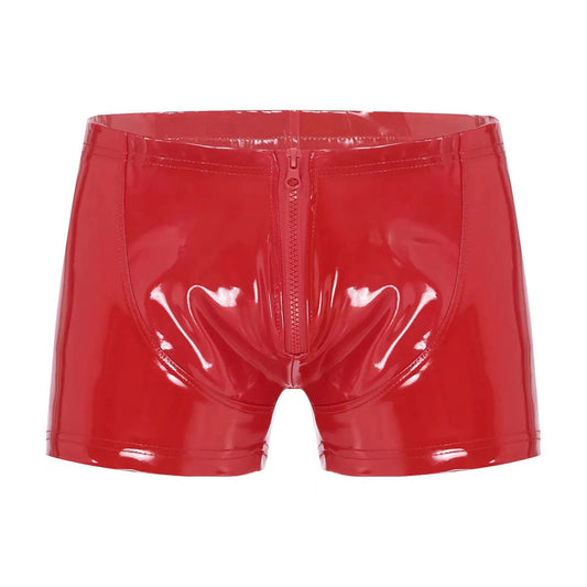 Male Sexy Open Crotch Shiny Latex Short Pants