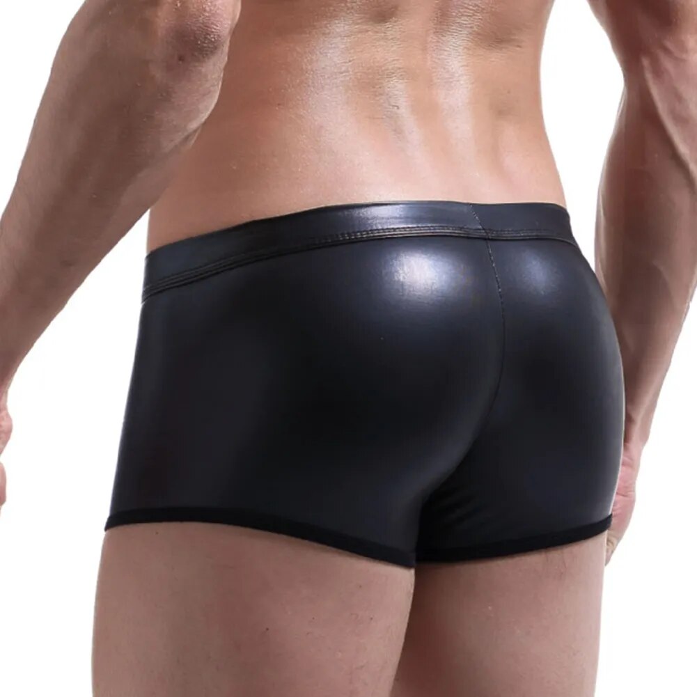 Stretch Boxer Briefs Leather Underwear for Men