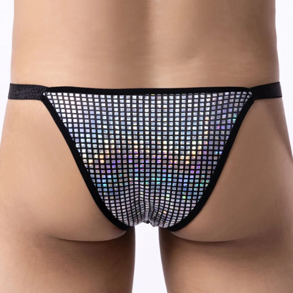 Sexy Men Thong Briefs Sequin Shiny Bulge Pouch Underwear