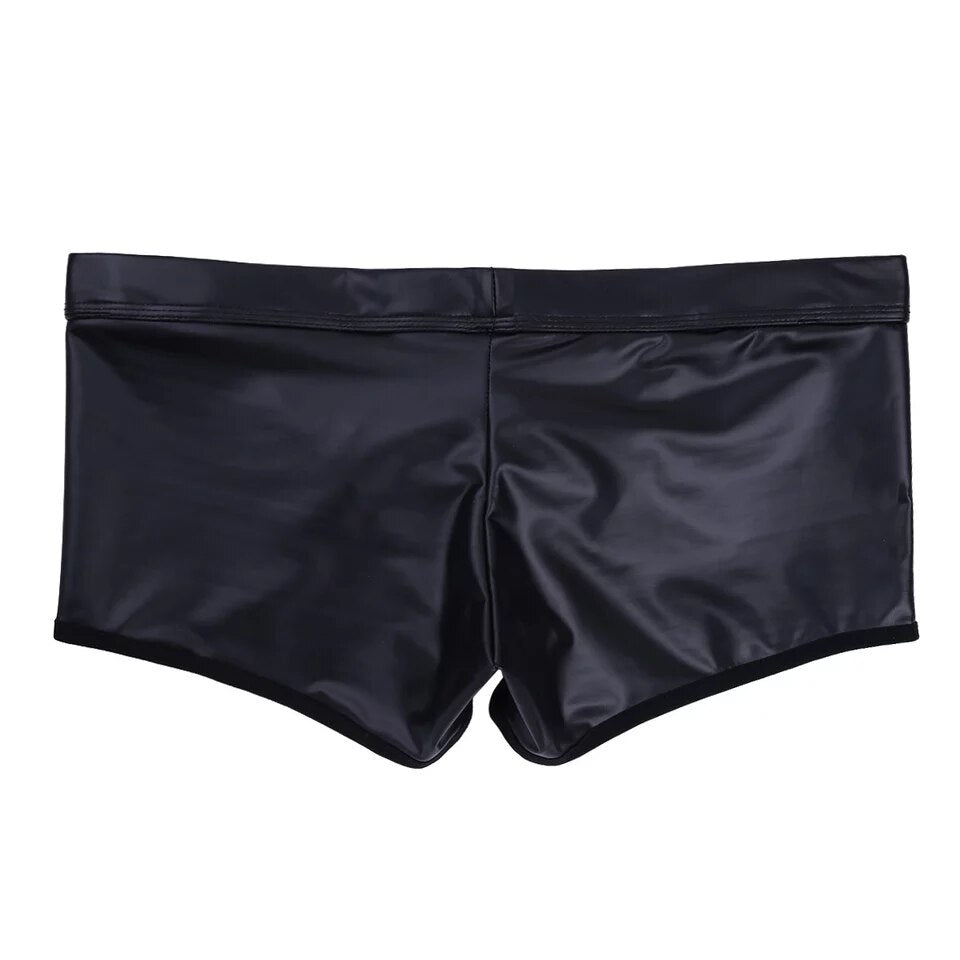 Male Sexy Soft Leather Short Pants underwear