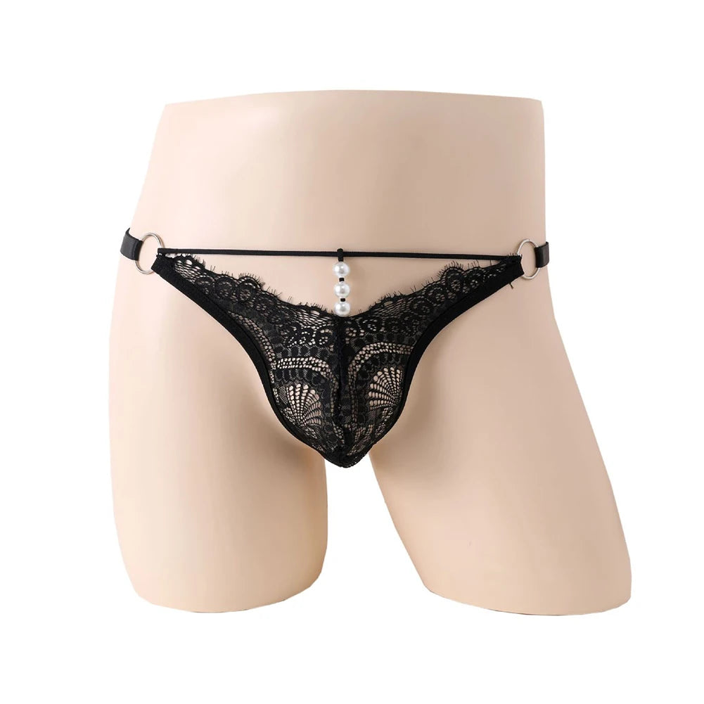 Men Sexy Lace Lingerie T-Back Thongs Underwear