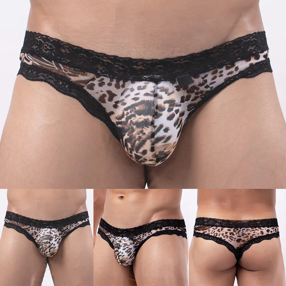 Men Sexy Lace Leopard Print Panties