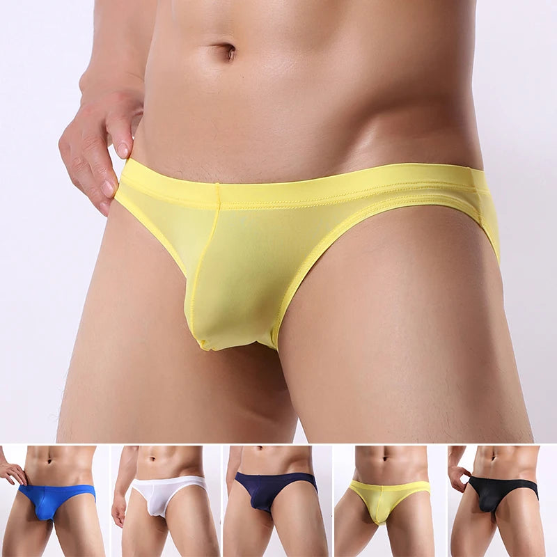 Men's Sexy Ice Silk Briefs Bulge Pouch Design Underwear