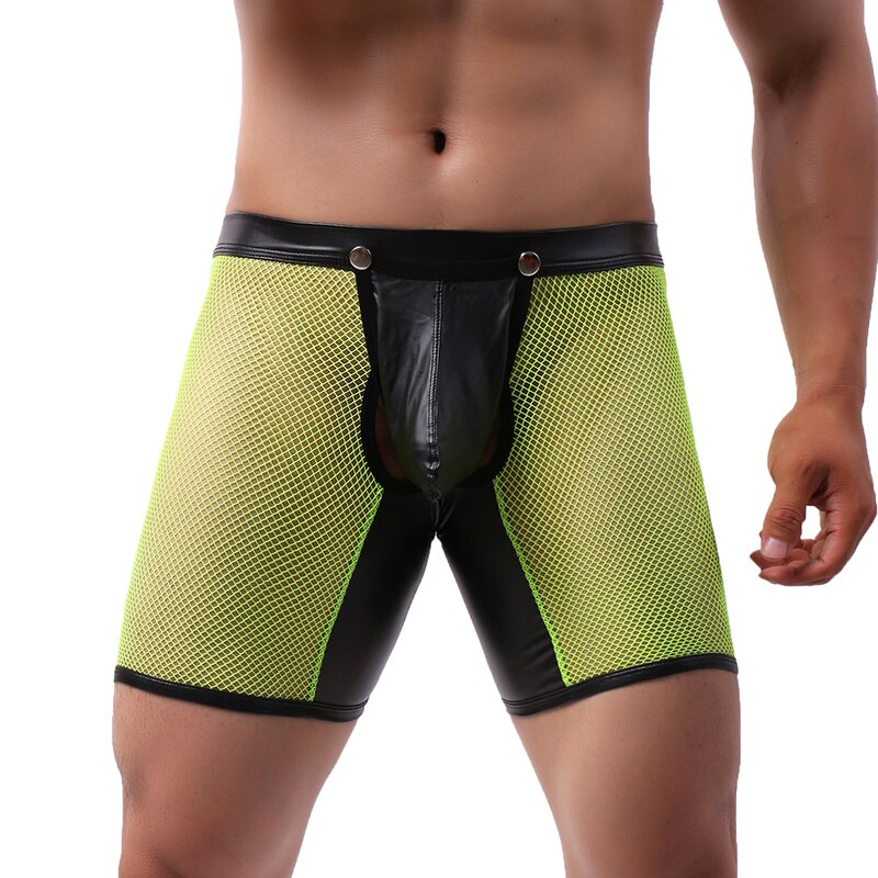 Men's Leather Leggings Mesh Translucent Underwear