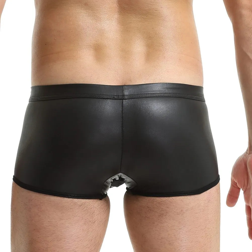 Sexy Men Leather Stretch Boxer Trunks U Convex Pouch