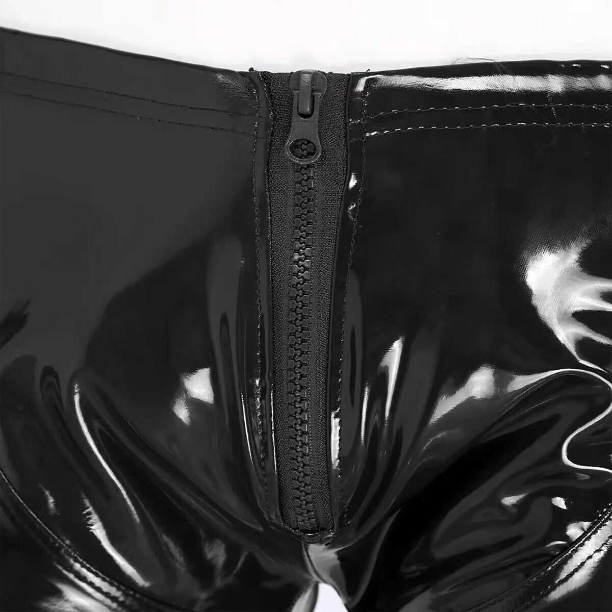 Male Sexy Open Crotch Shiny Latex Short Pants