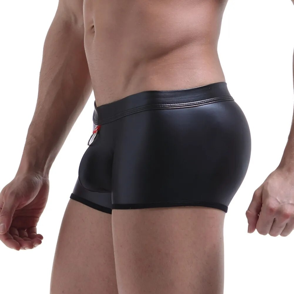 Stretch Boxer Briefs Leather Underwear for Men