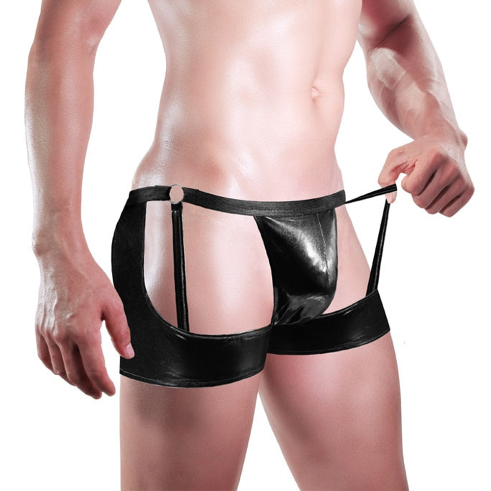 Men's Sexy Leather Jockstrap Convex Pouch Underwear