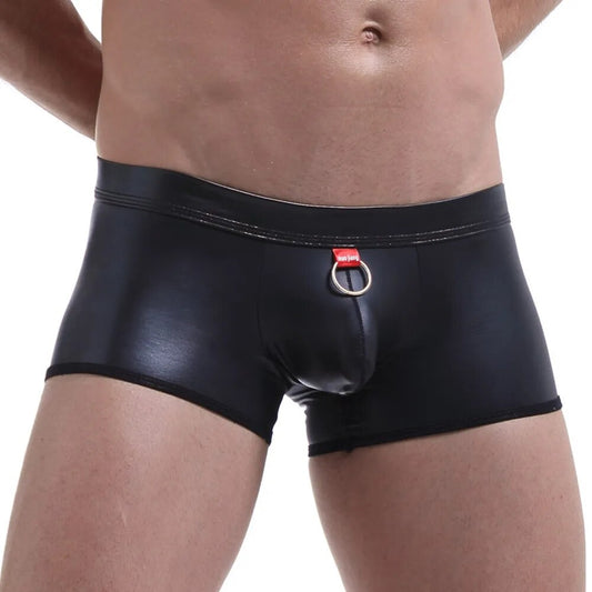 Stretch Boxer Briefs Leather Underwear for Men