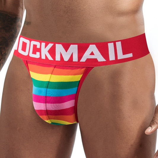 Men Colored Striped Cotton Jockstrap Underwear