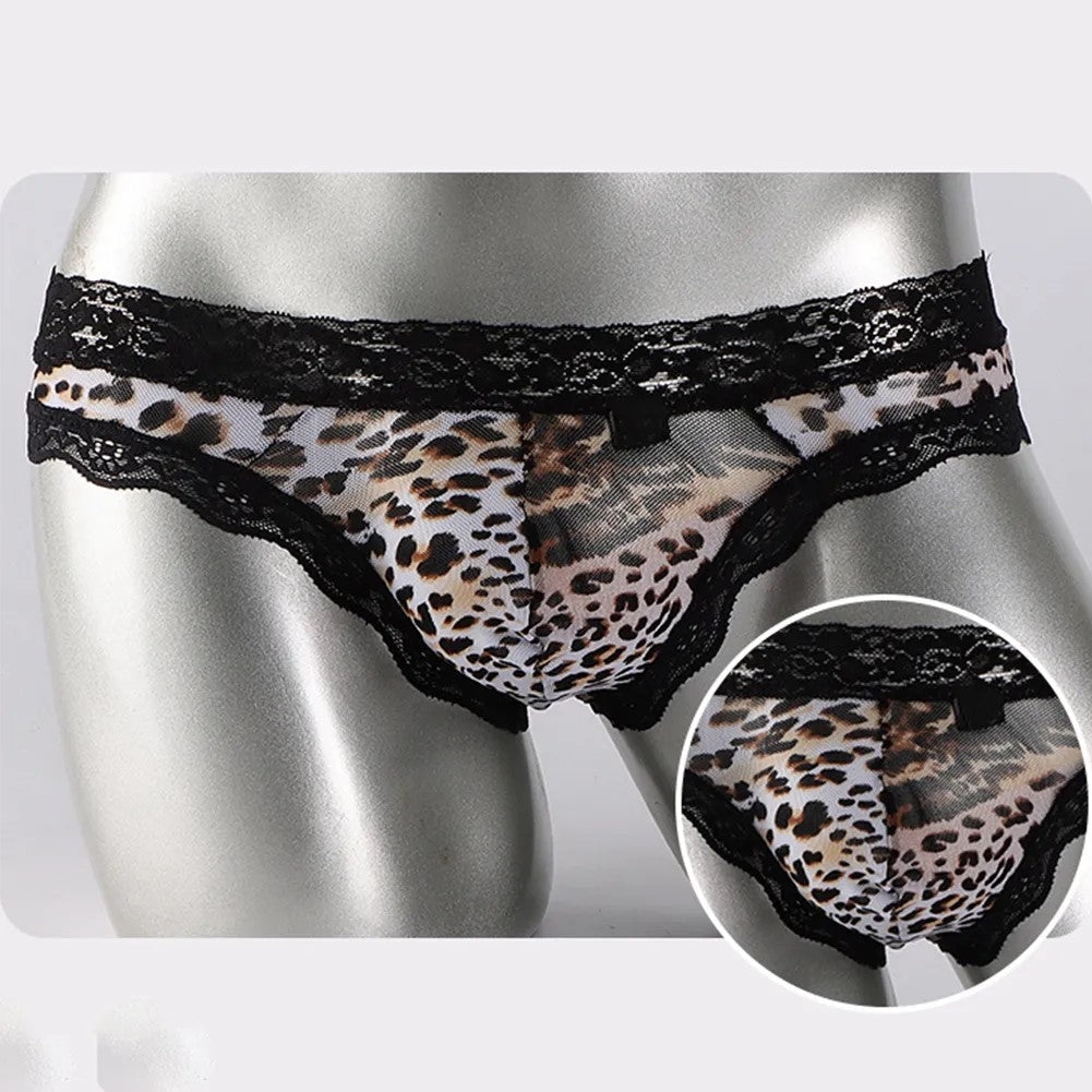 Men Sexy Lace Leopard Print Panties