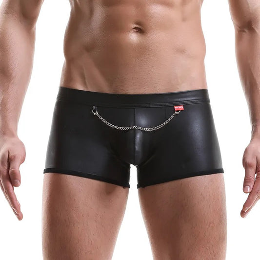 Sexy Leather Boxers for Men - Chain & Ring