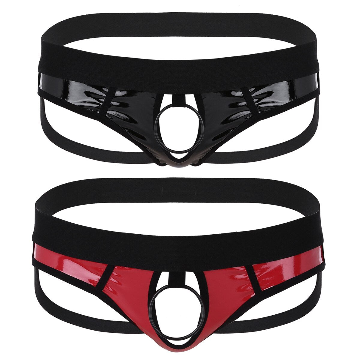 Sexy Men's Leather Jockstrap Underwear with Metal O-Ring