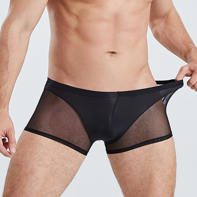 Men Boxer Briefs Translucent Mesh Underwear