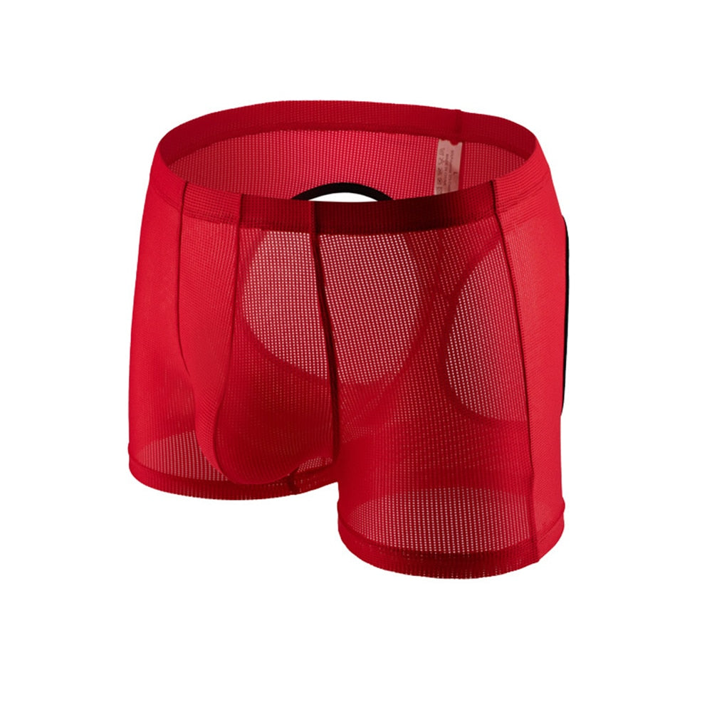 Men Sexy Open Butt Translucent Mesh underwear