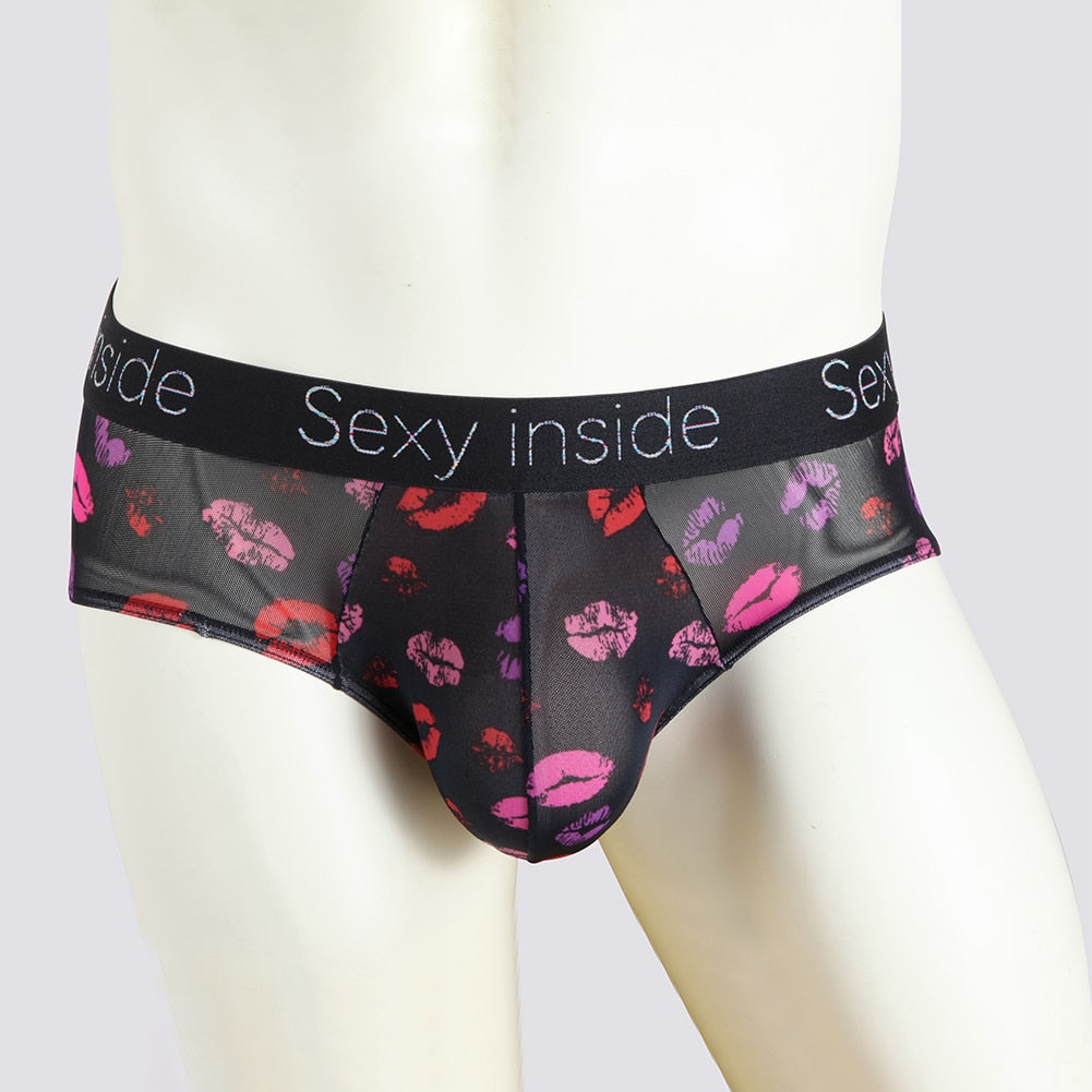 Men Sexy Printed Briefs Translucent underwear