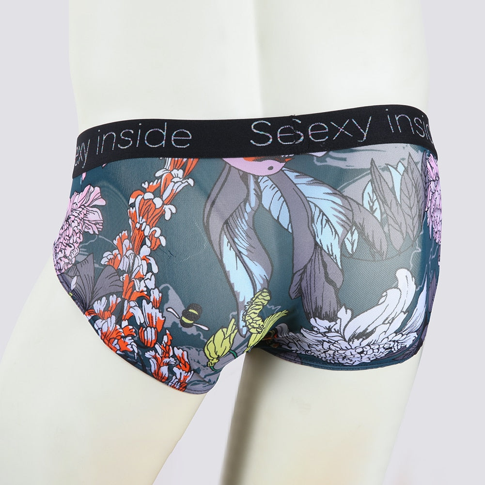 Men Sexy Printed Briefs Translucent underwear